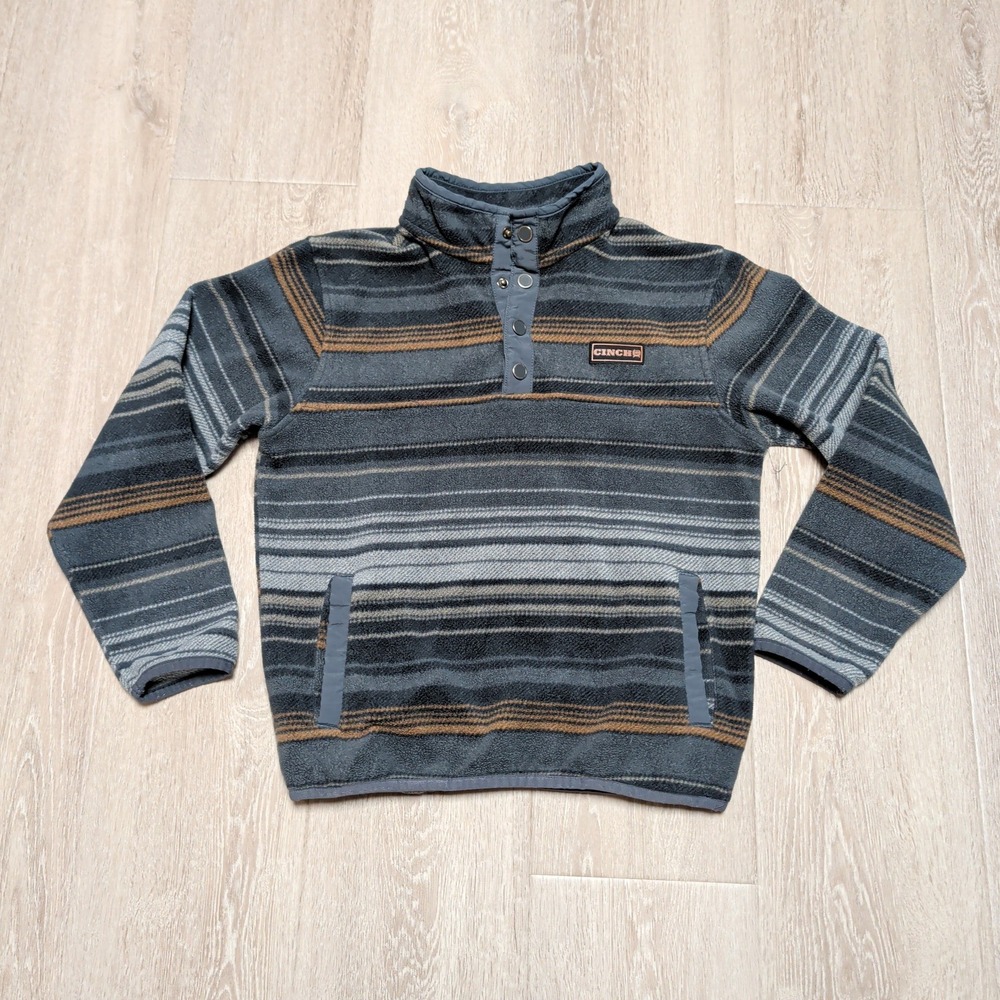 Cinch Boys Grey Striped Fleece Quarter Snap Pullover Sweatshirt Size‎ M 10